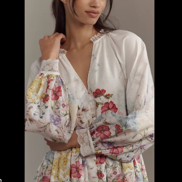 Brand New by Anthropologie Let Me Be Long-Sleeve V-Neck Floral A-Line Mi… - Picture 5 of 11